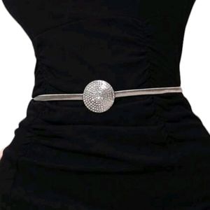 Rhinestone Circle Silver Ultra Stretchy Skinny Belt
